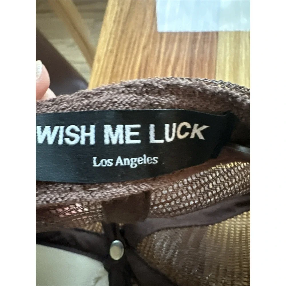 Wish Me Luck Hat Snapback Trucker Mesh Brown Beige Streetwear Cowboy Logo Men